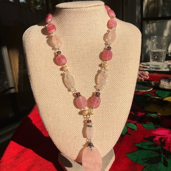 Pink Rose Quartz Pendant Necklace and Bracelet Set - Picture 16 of 16